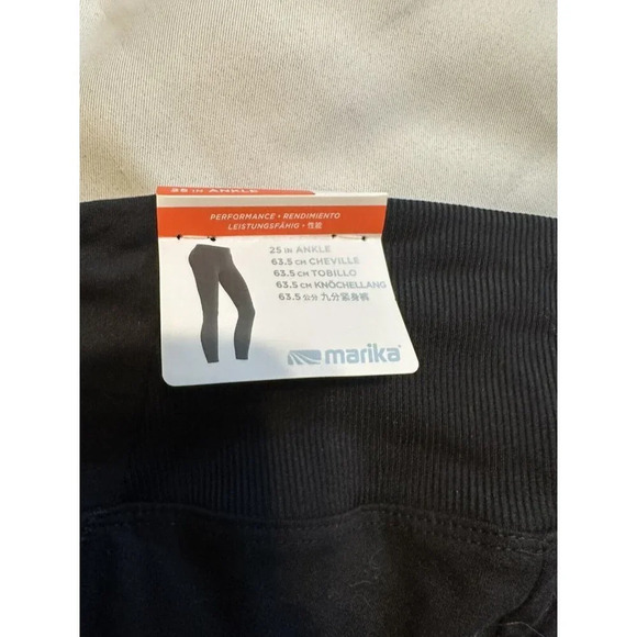 MARIKA Tummy Control Leggings Coolmax Gusset Heathered Mesh Low Leg Panel Neiman - Picture 10 of 11